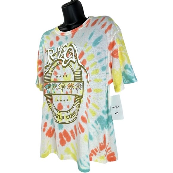 RVCA World Tour Tee Sz XS White Multicolor TieDye Graphic Print Oversized Cotton - Picture 12 of 16